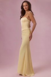 Oh Polly Dresses robe satin corset jaune beurre