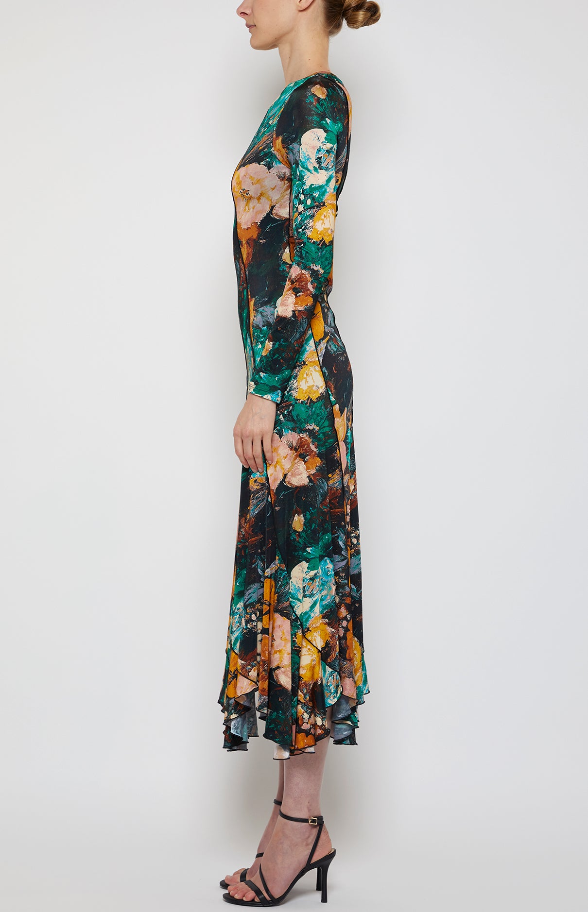 Prabal Gurung Diagonal Dress robe fleurie manches longues