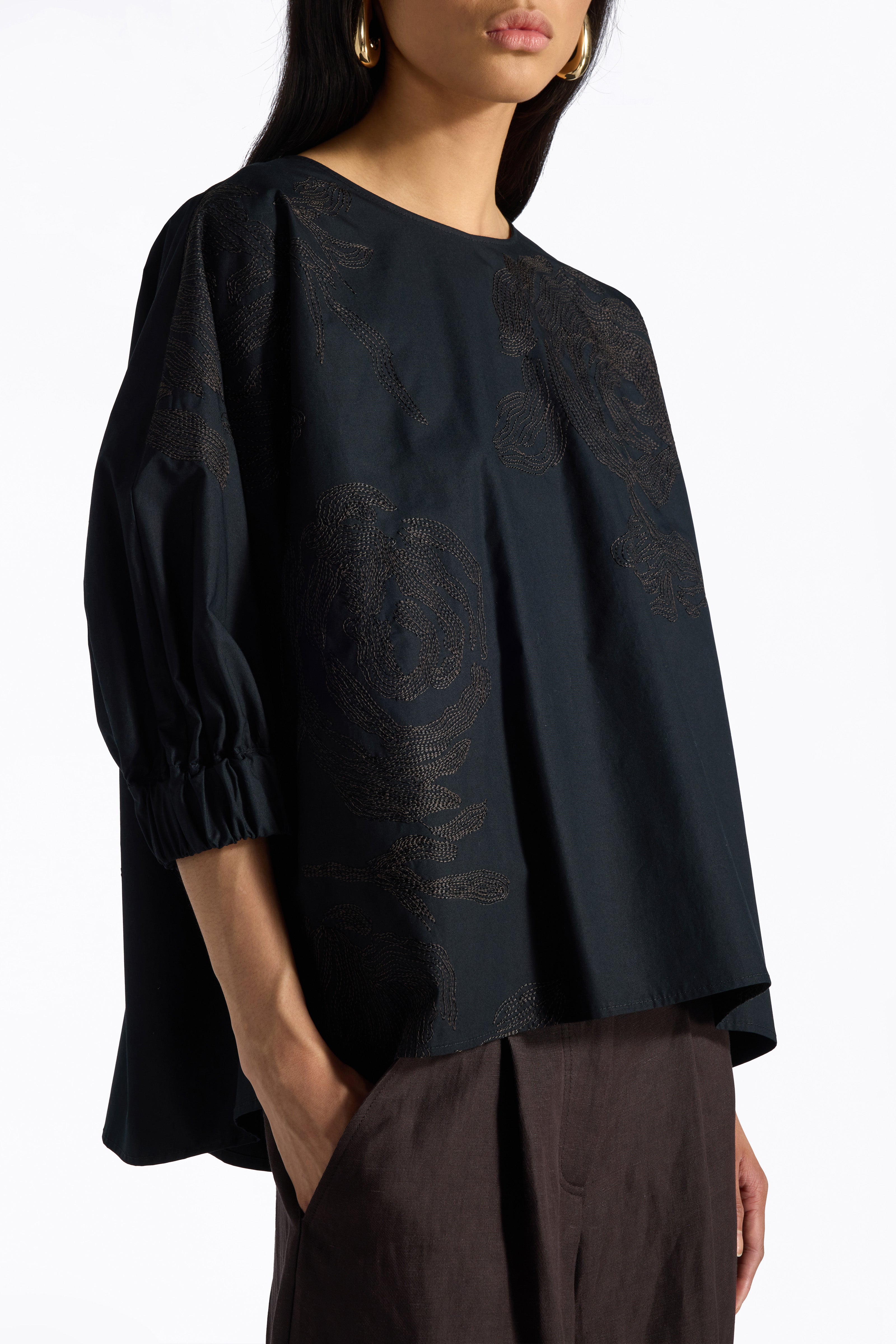 Liviana Conti Angie chemise coton brodé noir