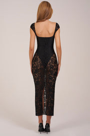 Oh Polly 15919 robe longue dentelle noire moulante