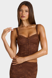 Oh Polly Nisa caraco dentelle marron cropped cocoa brown