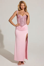 Oh Polly Embellished Vela robe longue rose blush sequins