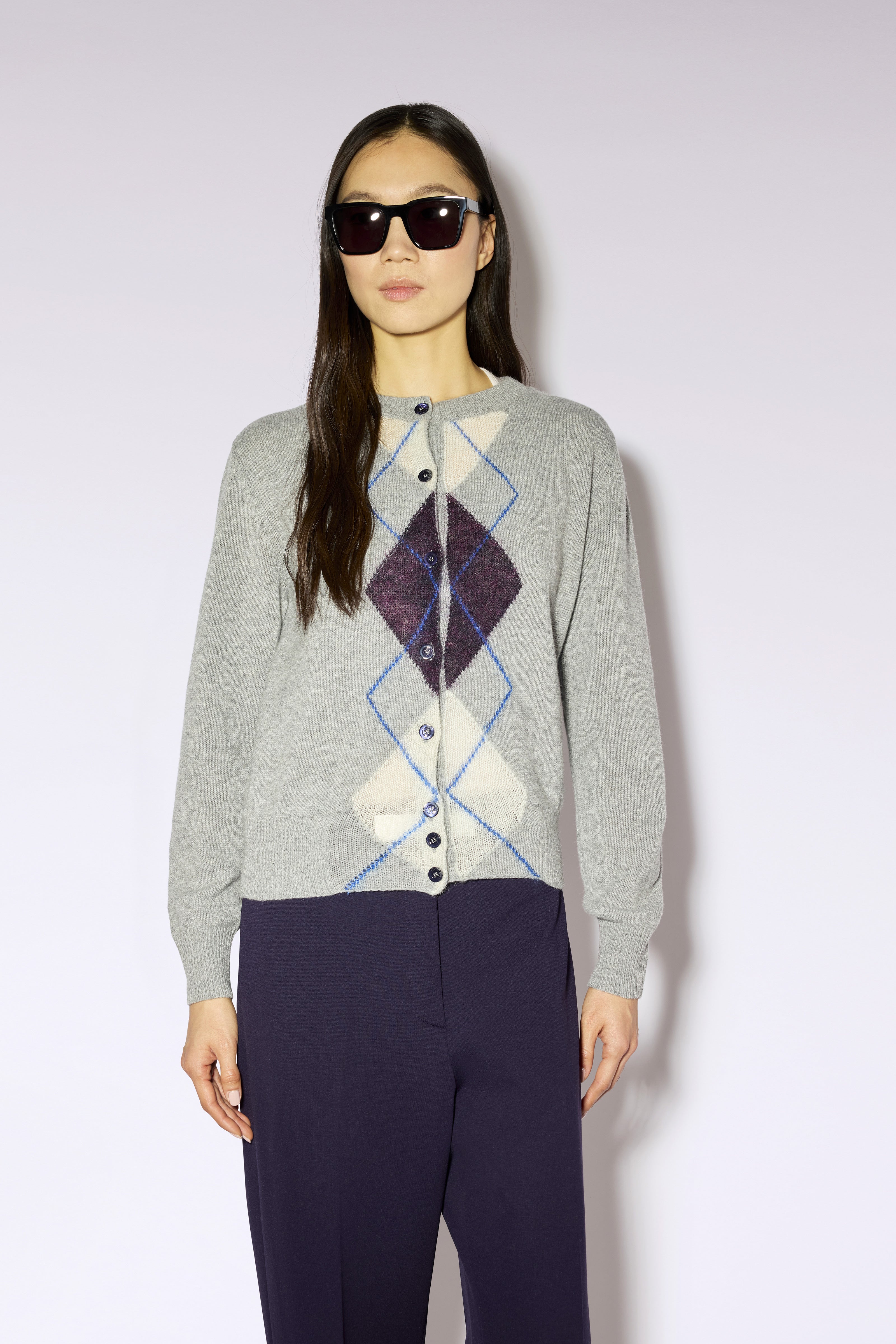 Liviana Conti Saba cardigan gris cachemire mohair losanges