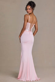Oh Polly Robe Corset Dentelle Blossom Sequin Fendue Rose