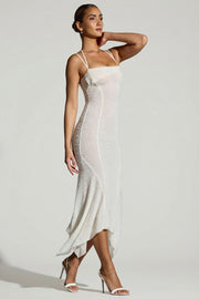 Oh Polly Dole robe maxi blanche perles ourlet mouchoir