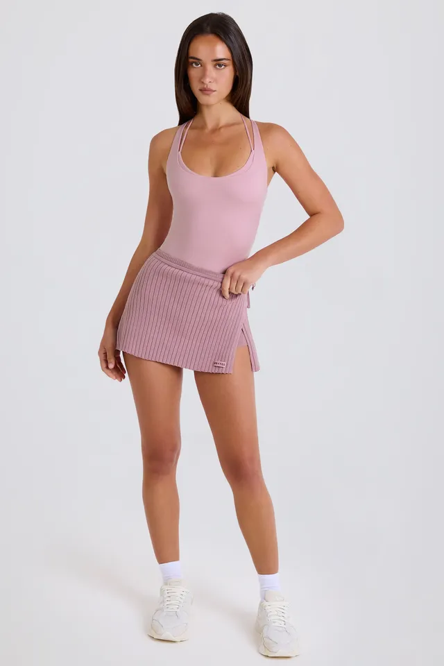 Oh Polly Ribbed Knit Skort Jupe-Short Mauve Coton