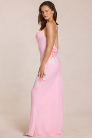 Oh Polly Fioren robe longue rose floral chiffon