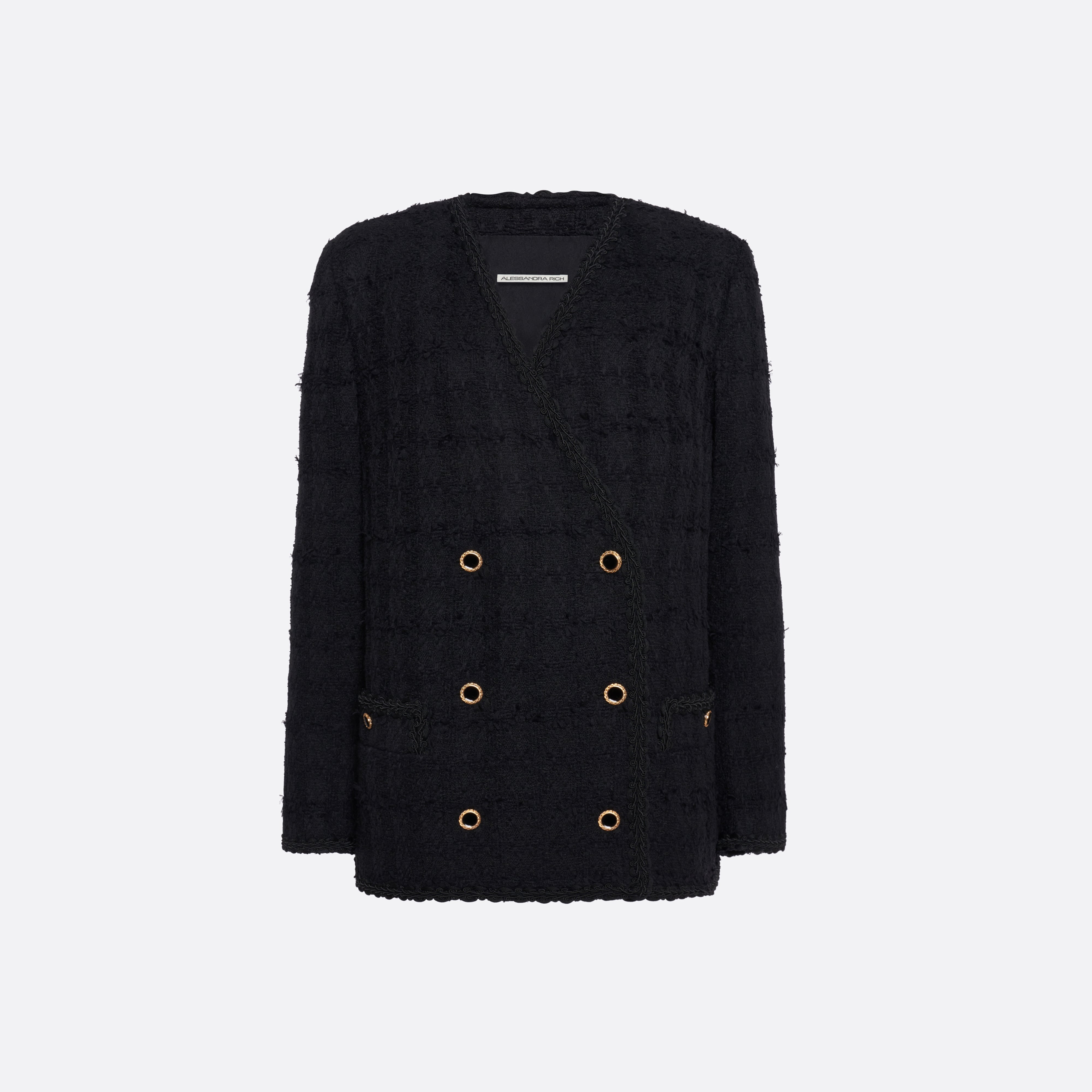 Alessandra Rich Check Tweed Jacket veste noire bouclé