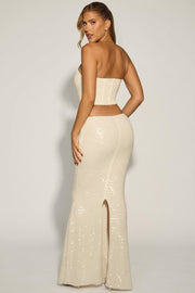 Oh Polly Saphira robe longue blanche sequins corset