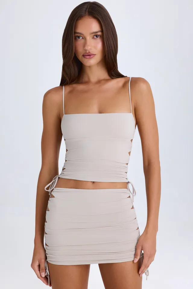 Oh Polly 10469 mini jupe taupe froncée ajourée