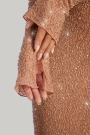 Oh Polly Champel 6139 robe maxi latte perlée