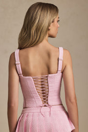 Oh Polly Nami haut corset rose pâle lacé tweed