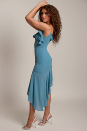 Oh Polly Dresses Yolanthe 6736 robe midaxi sarcelle volant