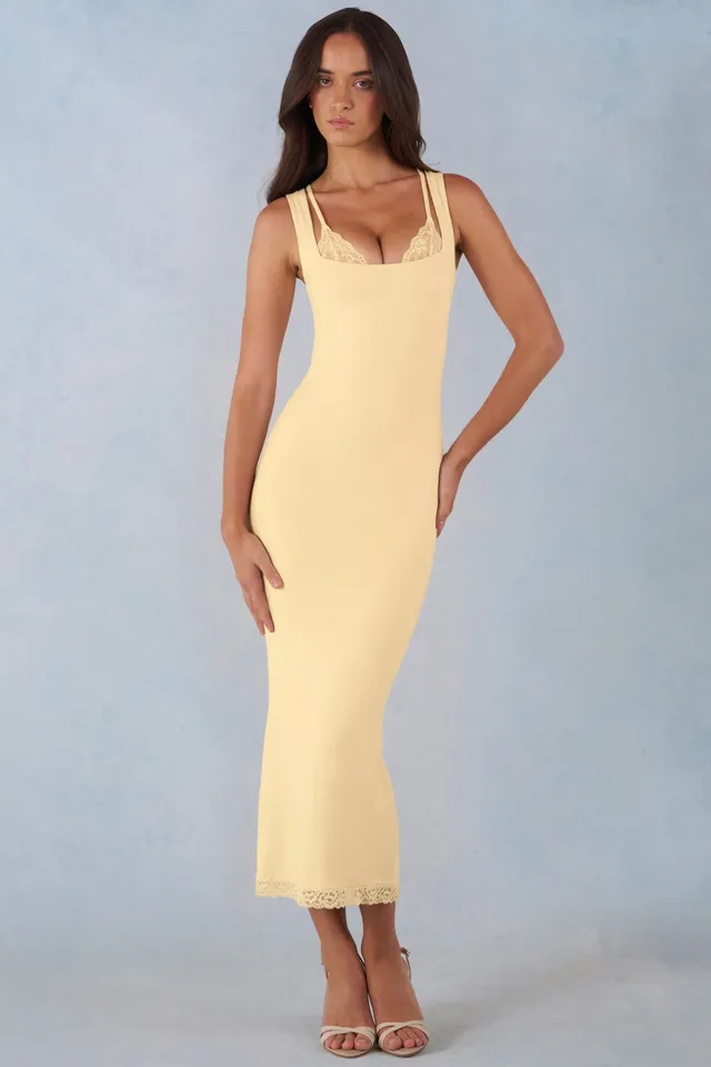 Oh Polly Sorelle robe midi jaune beurre dentelle modal