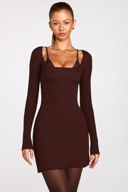 Oh Polly Caris Mini Robe Marron Dentelle Modal