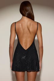 Oh Polly Philomena robe mini noire strass dos nu