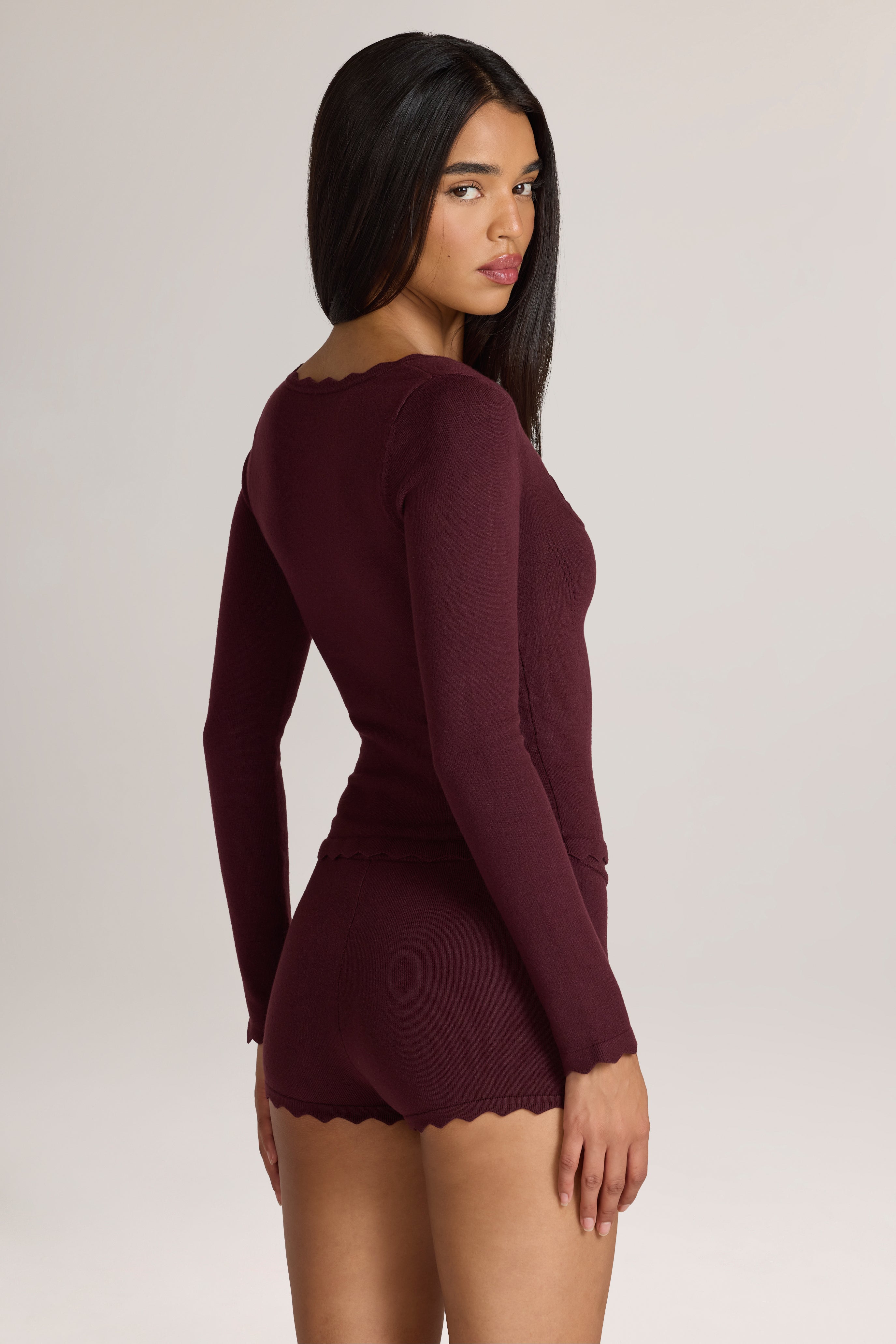 Oh Polly Knitwear Sassie cardigan marron Cocoa Brown maille fine