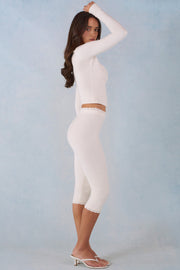 Oh Polly Selene Pantalon Capri Maille Ivoire Taille Mi-Haute