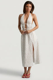 Oh Polly Robe Midaxi Rose Print Coton Dos Nu