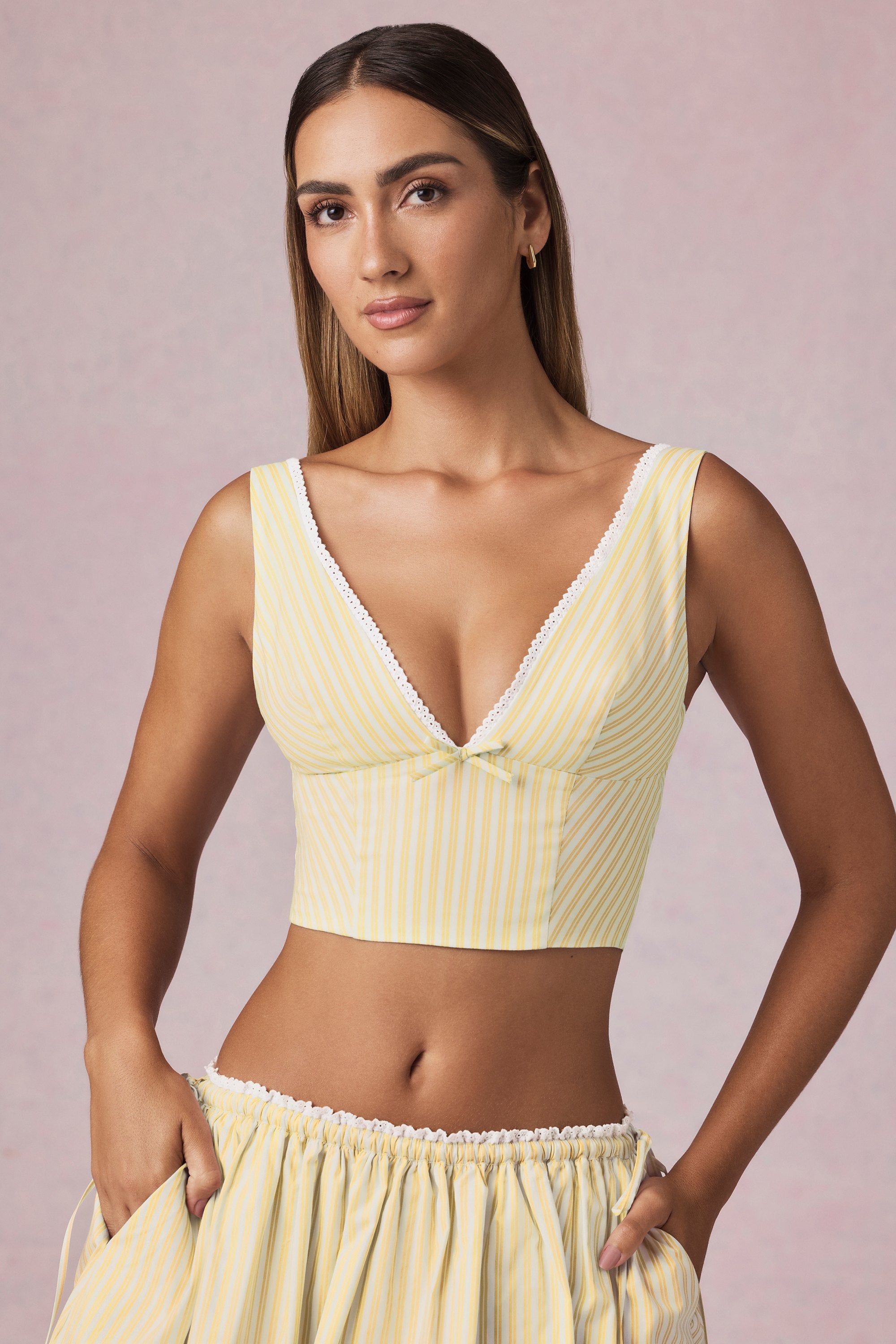 Oh Polly Tops Magda 14400 crop top jaune rayé coton
