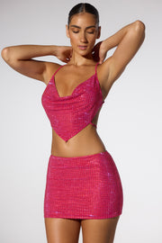 Oh Polly Cruz jupe mini rose fuchsia taille basse strass