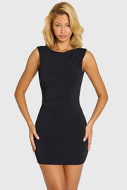 Oh Polly Dresses Zadie Mini Robe Noire Dos Nu Drapée