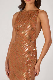 Oh Polly Embellished 16028 robe maxi bronze sequins
