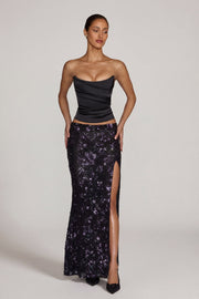 Oh Polly Embellished jupe maxi noire violette sequins fente