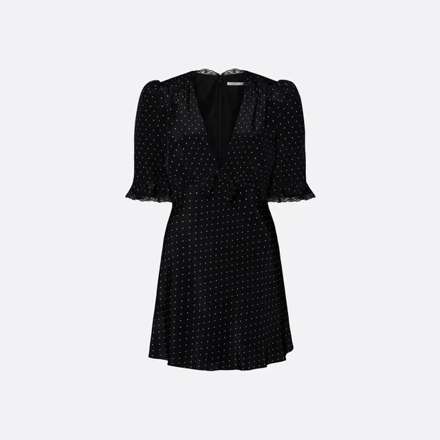 Alessandra Rich Silk Mini Dress With Bow robe noire ivoire 40