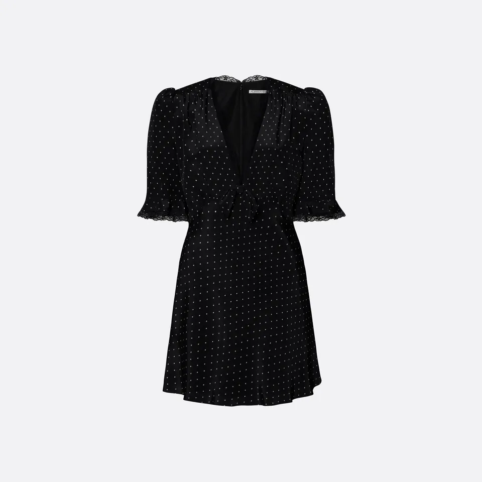 Alessandra Rich Silk Mini Dress With Bow robe noire ivoire 40
