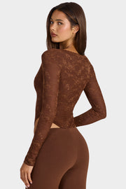 Oh Polly Shania body dentelle marron manches longues