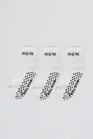Oh Polly Bo+Tee Chaussettes Pilates Blanc Lot 3 Coton Grip