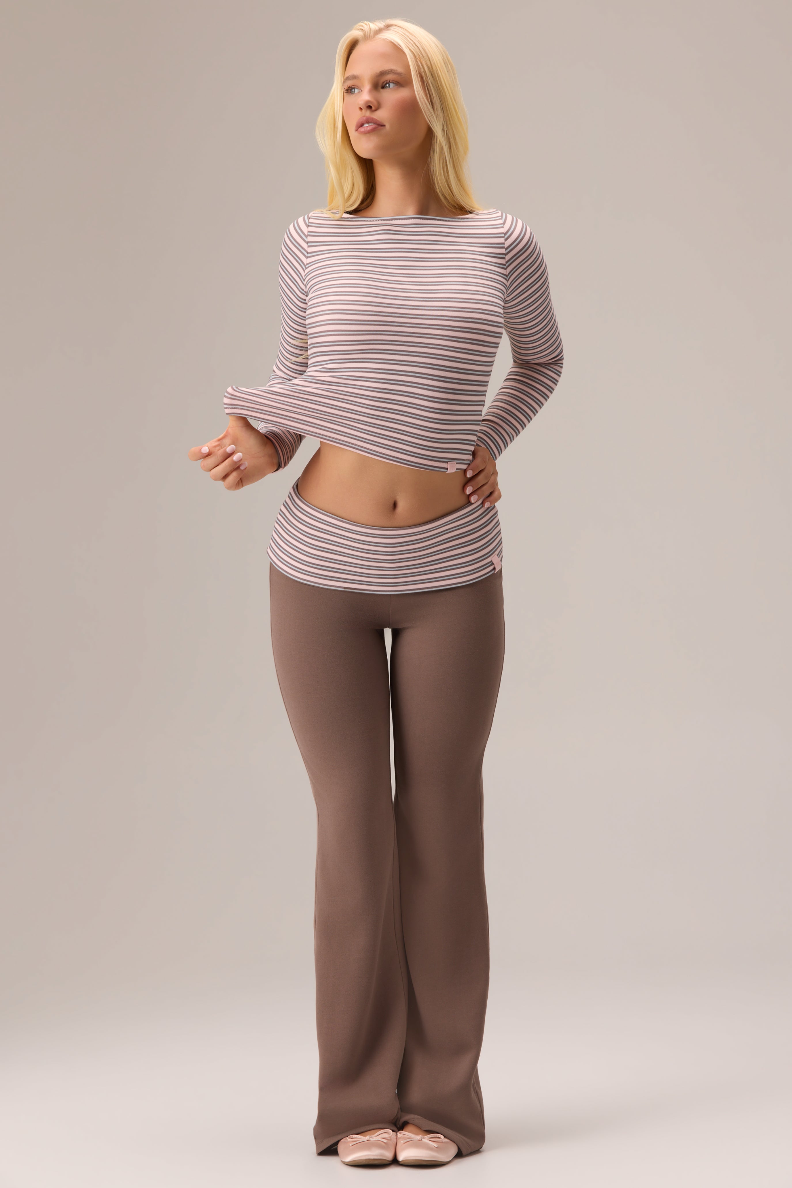 Bo+Tee Plush top marron rayé manches longues taille S crop