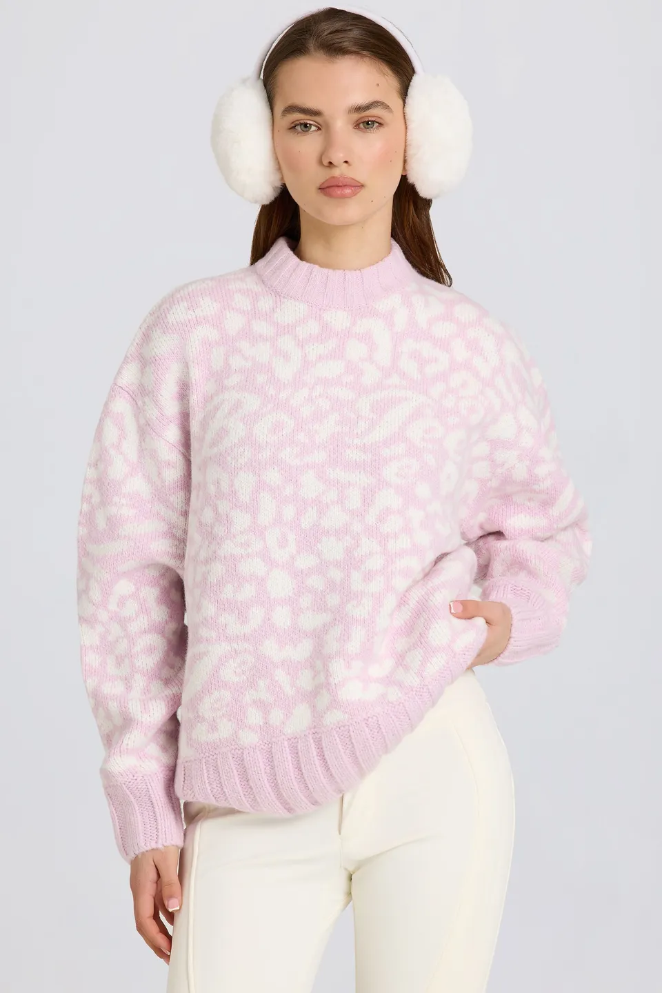 Oh Polly Knitwear BT2380 pull oversize rose jacquard laine