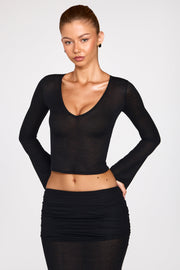 Oh Polly Tops Liah Top Noir Plongeant Transparent