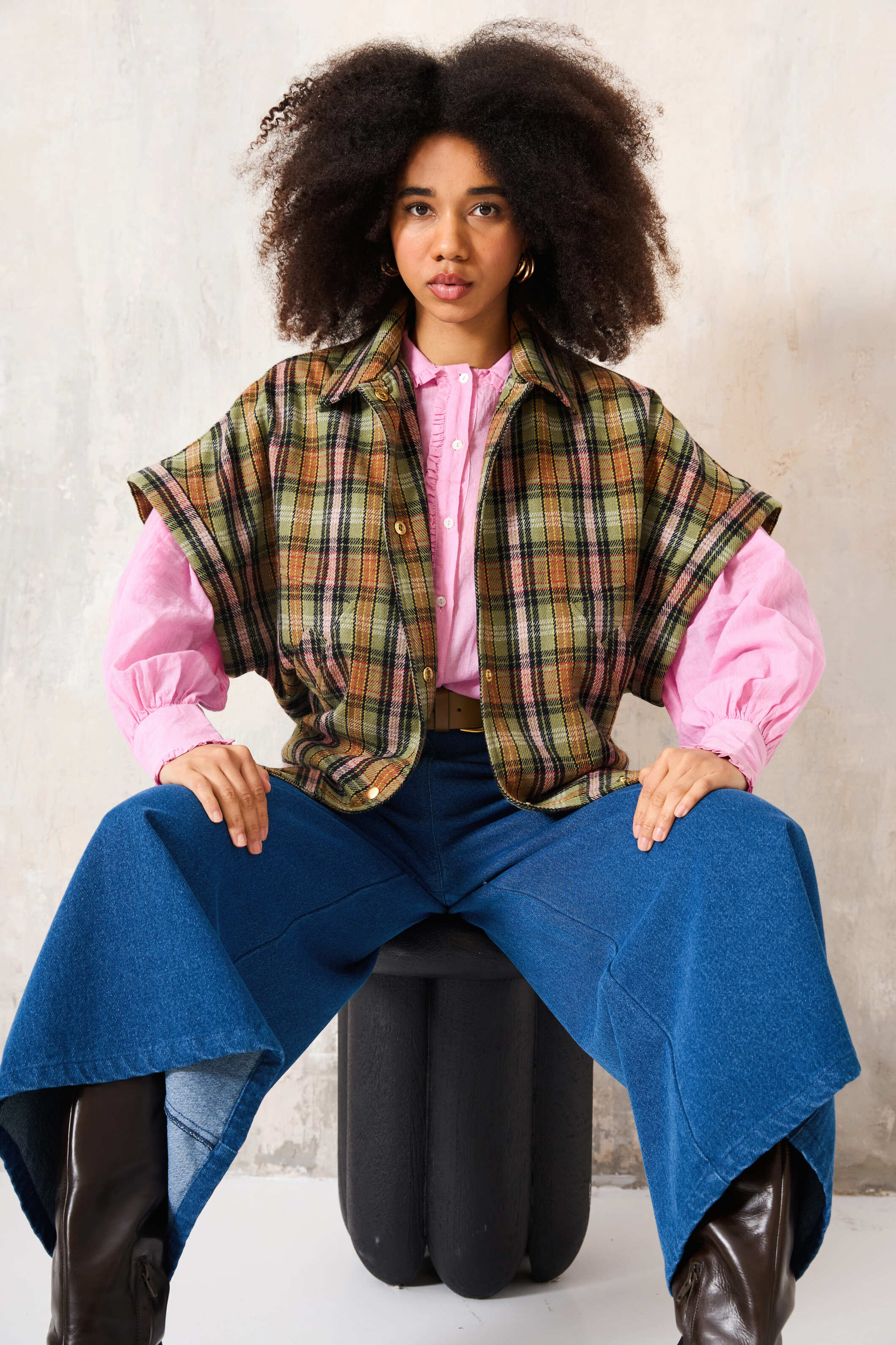 CHICOSOLEIL DUSTIN veste green check laine oversize