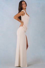 Oh Polly Elva Robe Maxi Ivoire Col Cœur Modal Fendue
