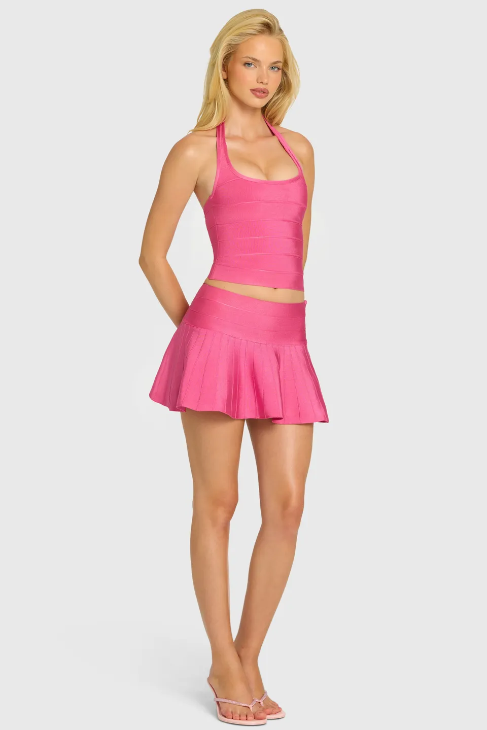 Oh Polly Naomi mini-jupe bandage framboise taille basse