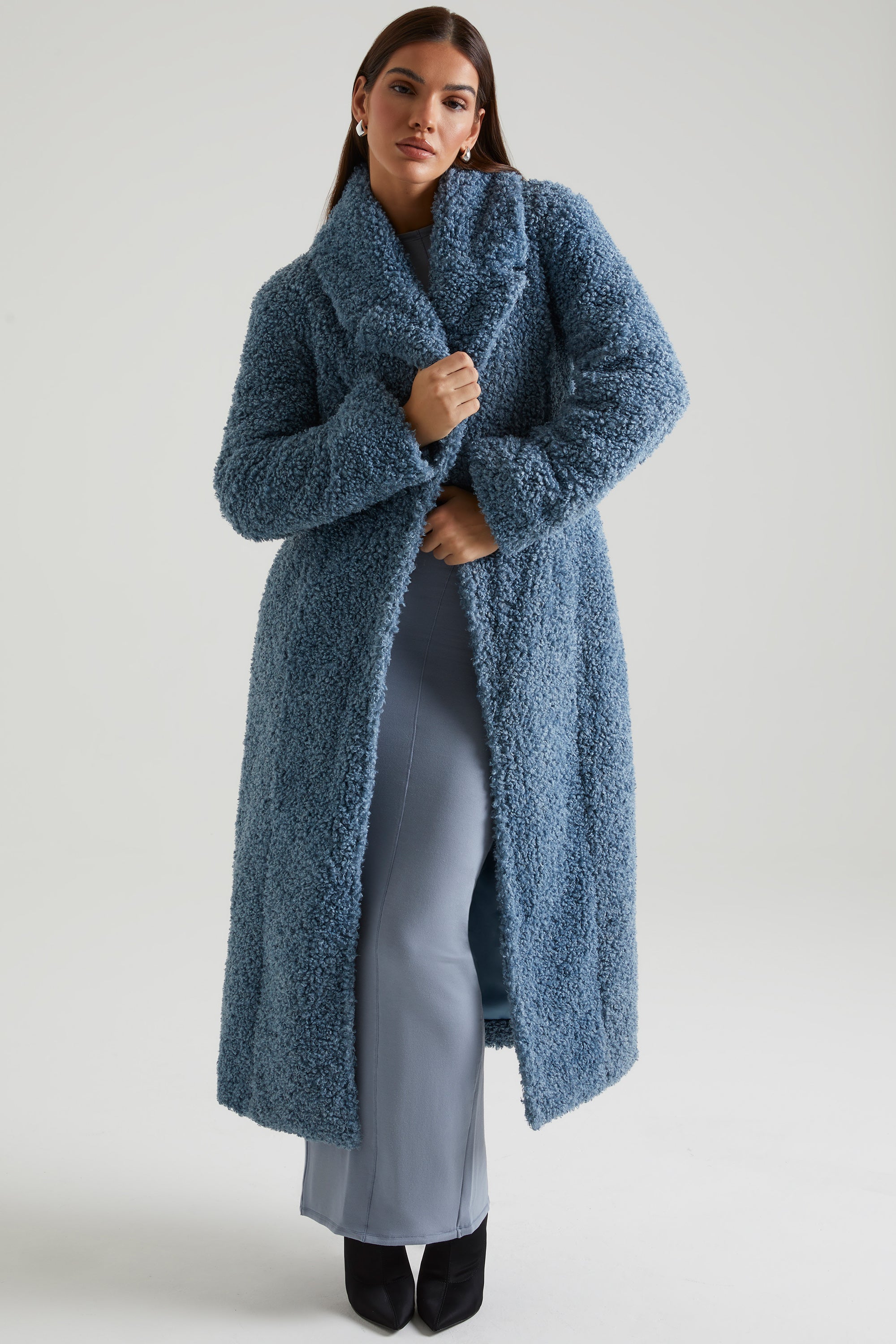 Oh Polly Alaska manteau long bleu fausse fourrure