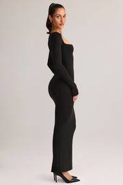 Oh Polly Lux robe longue noire col carré moulante