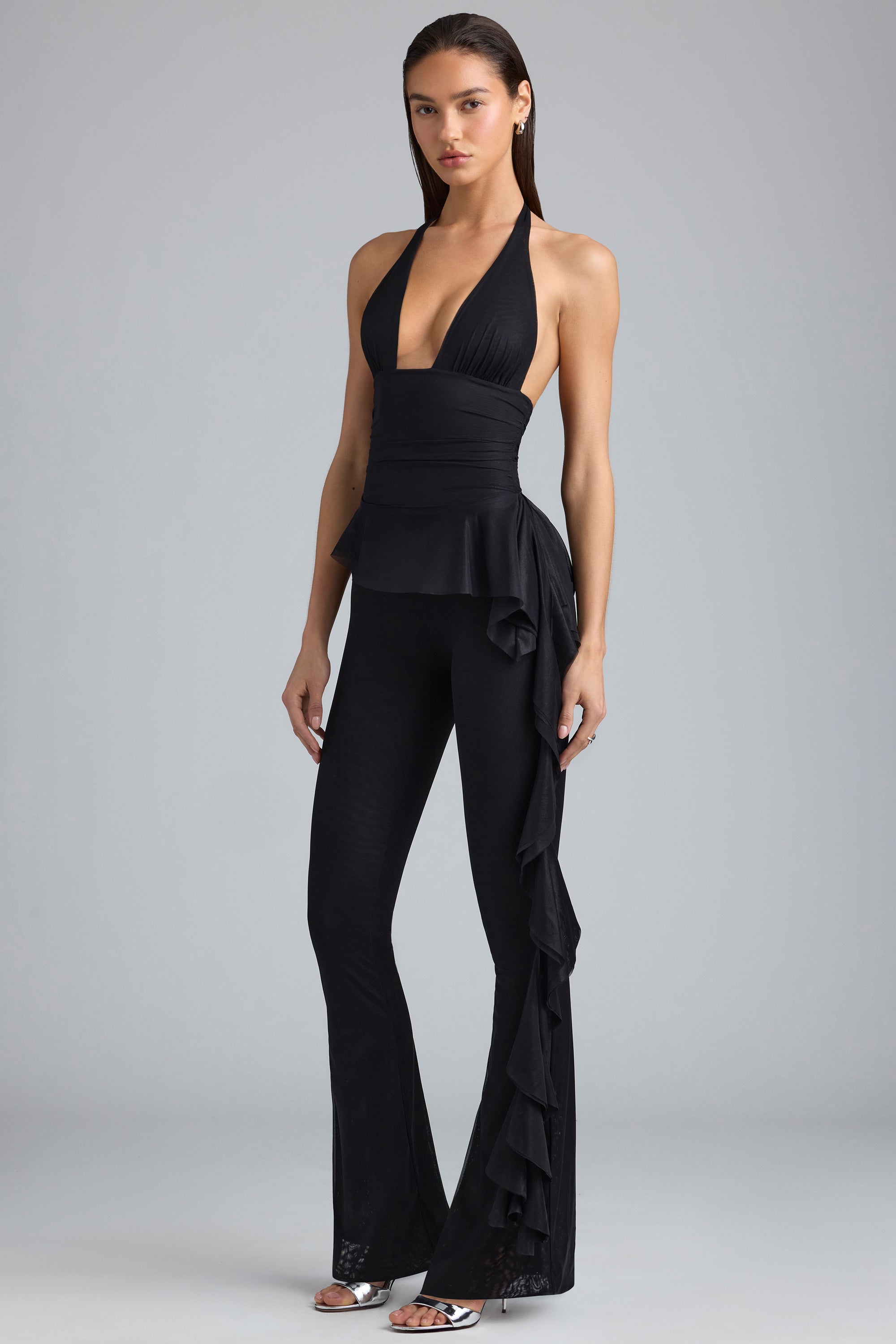 Oh Polly Reese 8204 pantalon noir volants métallisé