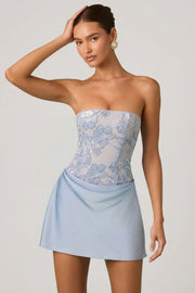 Oh Polly Embellished Eden 13254 robe mini bleu ciel