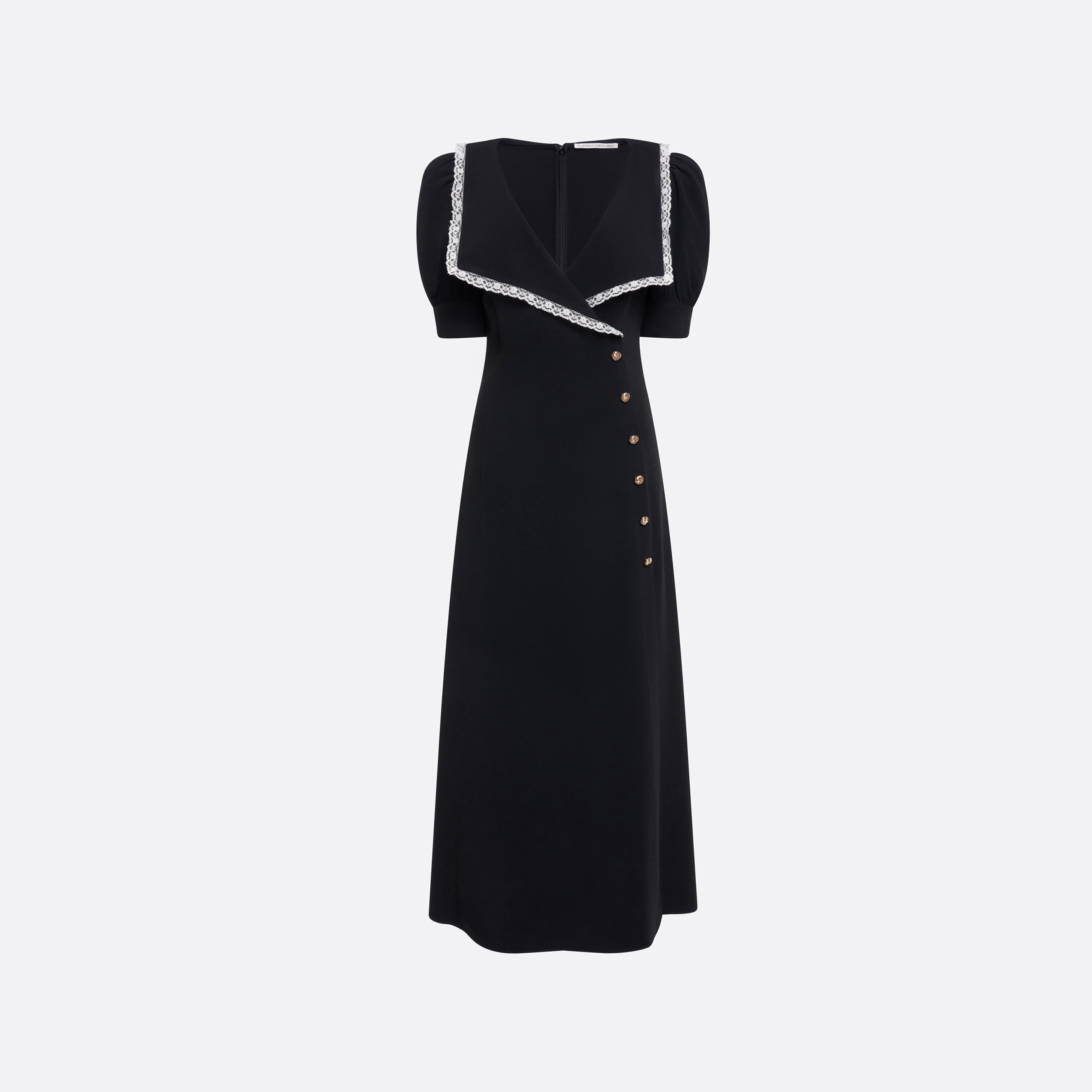 Alessandra Rich Cady Midi Dress Lace Trim robe noire 36