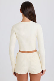 Oh Polly short mini maille côtelée crème coton