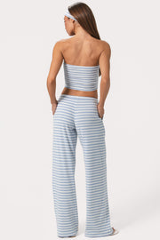 Oh Polly Pantalon Jersey Côtelé Bleu Rayé Taille Basse