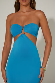 Oh Polly Juniper robe longue bustier bleue fente