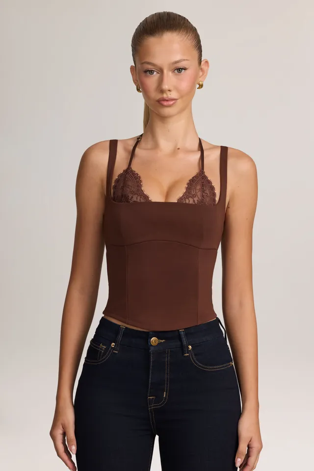 Oh Polly Albay tank top dentelle Cocoa Brown ponte