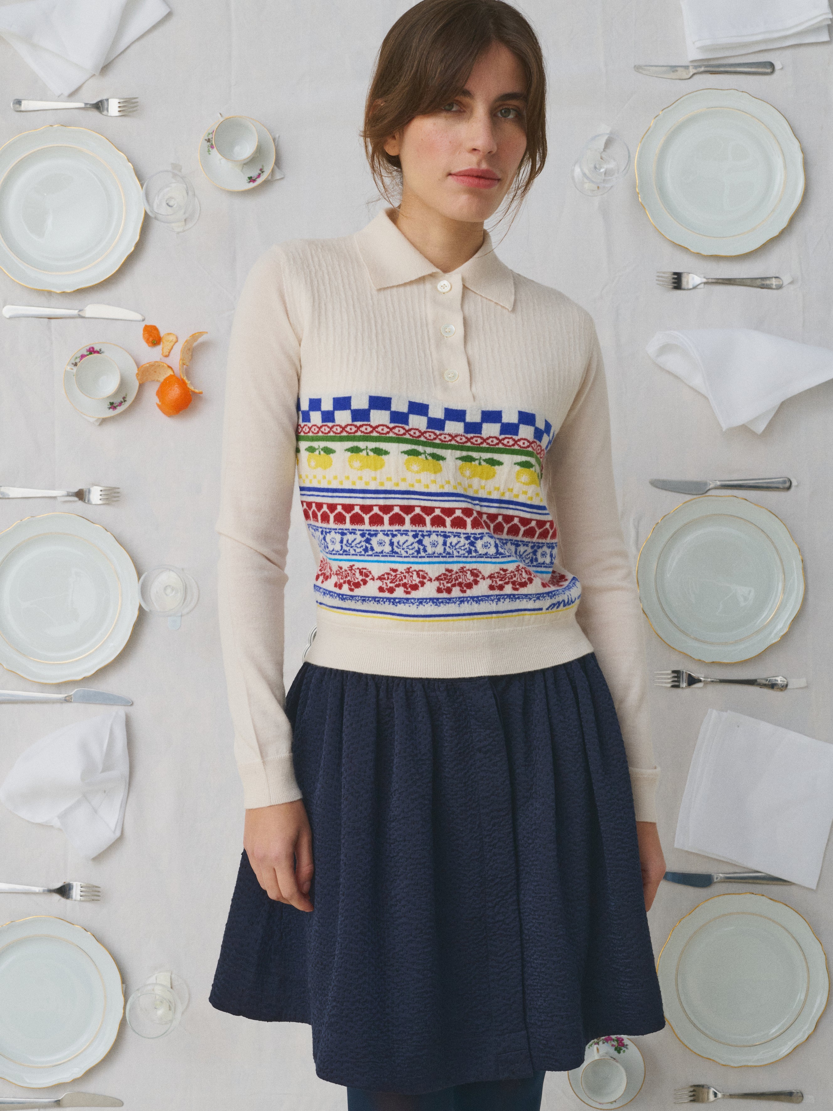 Mii à table Pull Polo La Vaisselle jacquard laine taille M
