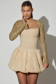 Oh Polly Embellished robe mini dorée jupe boule perles