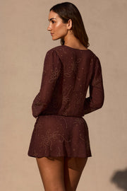 Oh Polly Meilani robe mini marron espresso manches longues